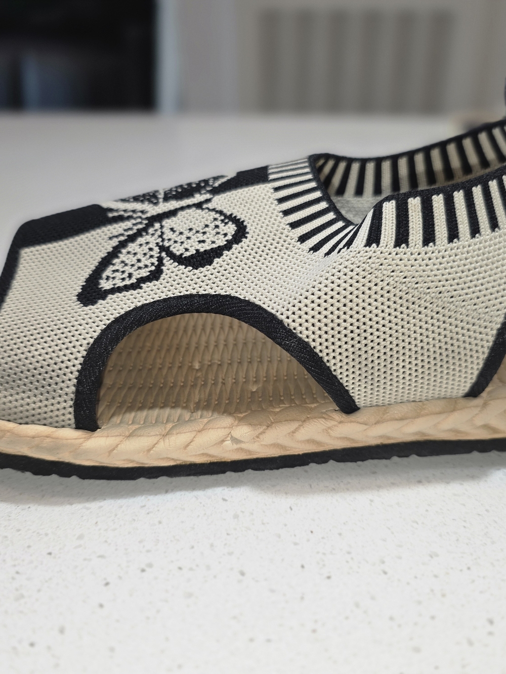 Beige & Black Butterfly Knit Slide Sandals - Picture 3 of 9
